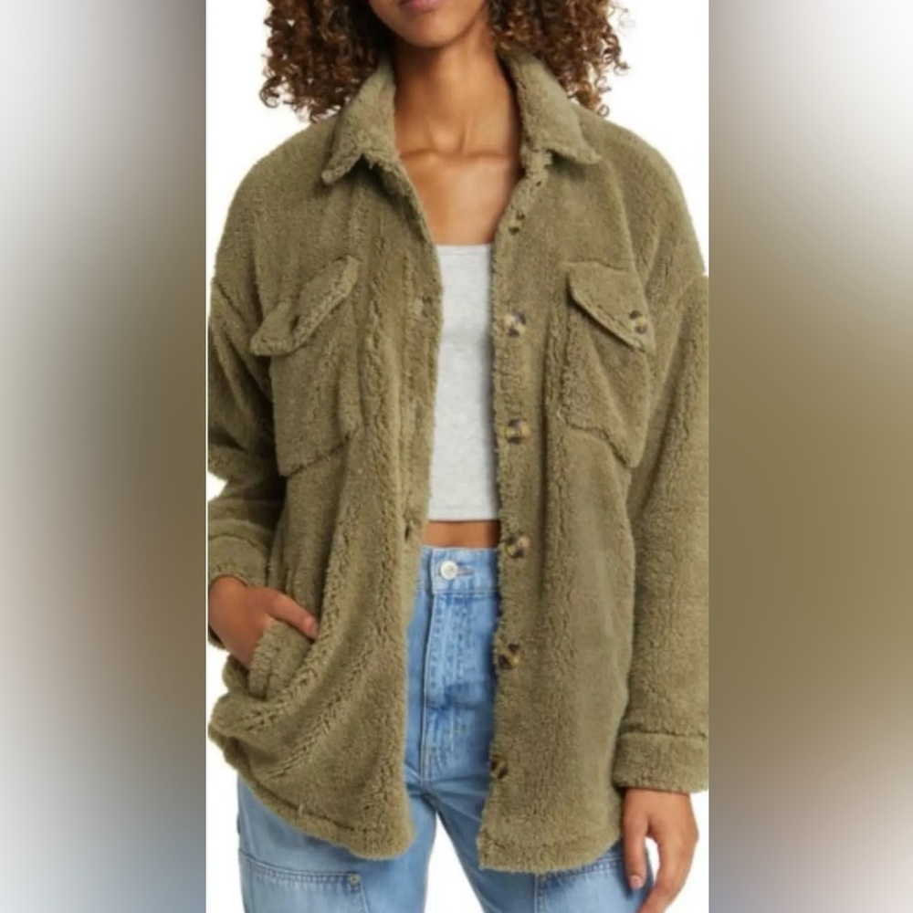 Nordstrom Thread & Supply Green Sherpa Buttoned Jacket NWT